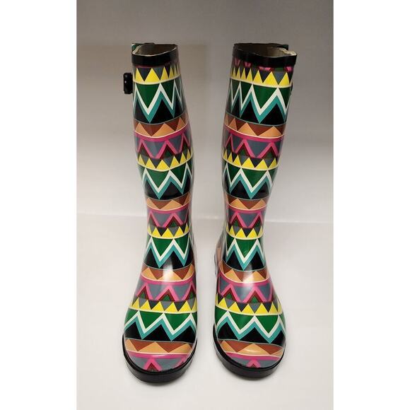 Corkys Shoes Women's Sunshine Multi Color Chevron Print Rain Boots Size 10 - Picture 4 of 12